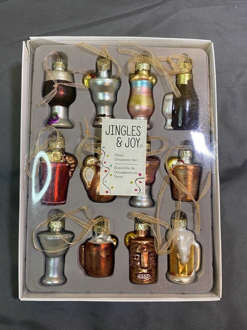 Jingles and Joy Glass Christmas Ornaments Mixed Drinks